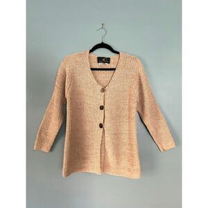 Peruvian Connection 100% Pima cotton handmade in Peru 3 button beige cardigan S